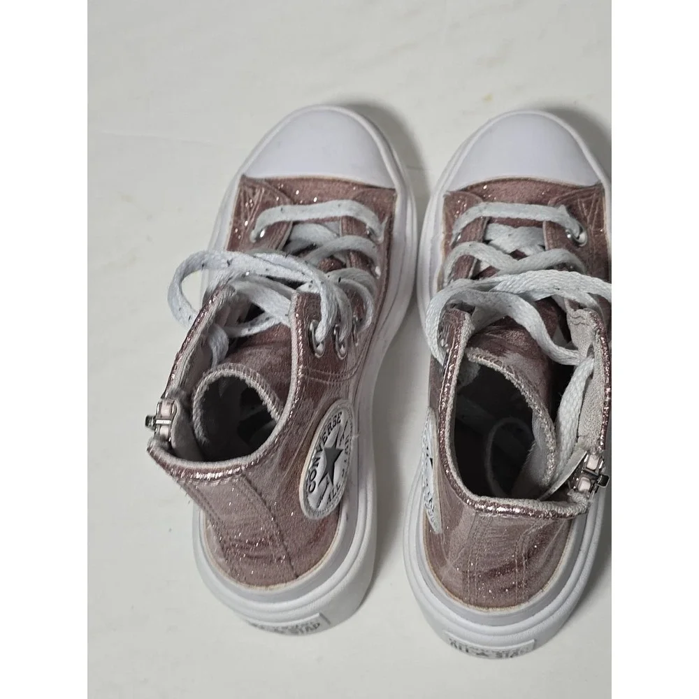 Converse Kids High-Top Glitter Lug sole Sneakers in Rose Gold and White